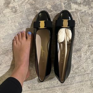 Black patent leather Ferragamo pumps brand new